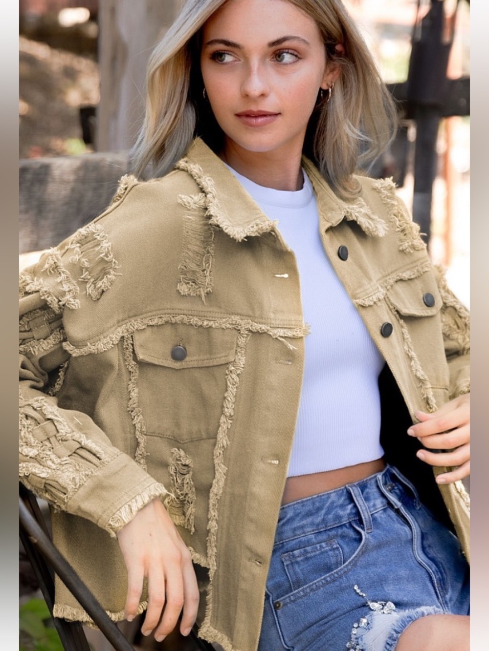 296 1 left ❤️ BLUEVELVET CRISSCROSS SLEEVE TO BACK DETAILED COTTON JACKET